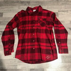 Columbia Red and Black Plaid Button-Up Shirt size medium